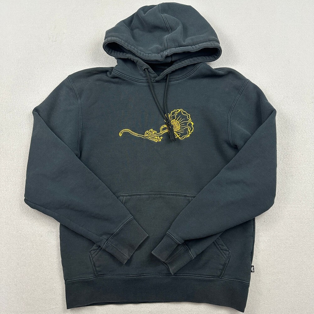 Nike SB Hoodie Men Extra Small Black Yellow Poppy Flower Graphic Skateboard XS